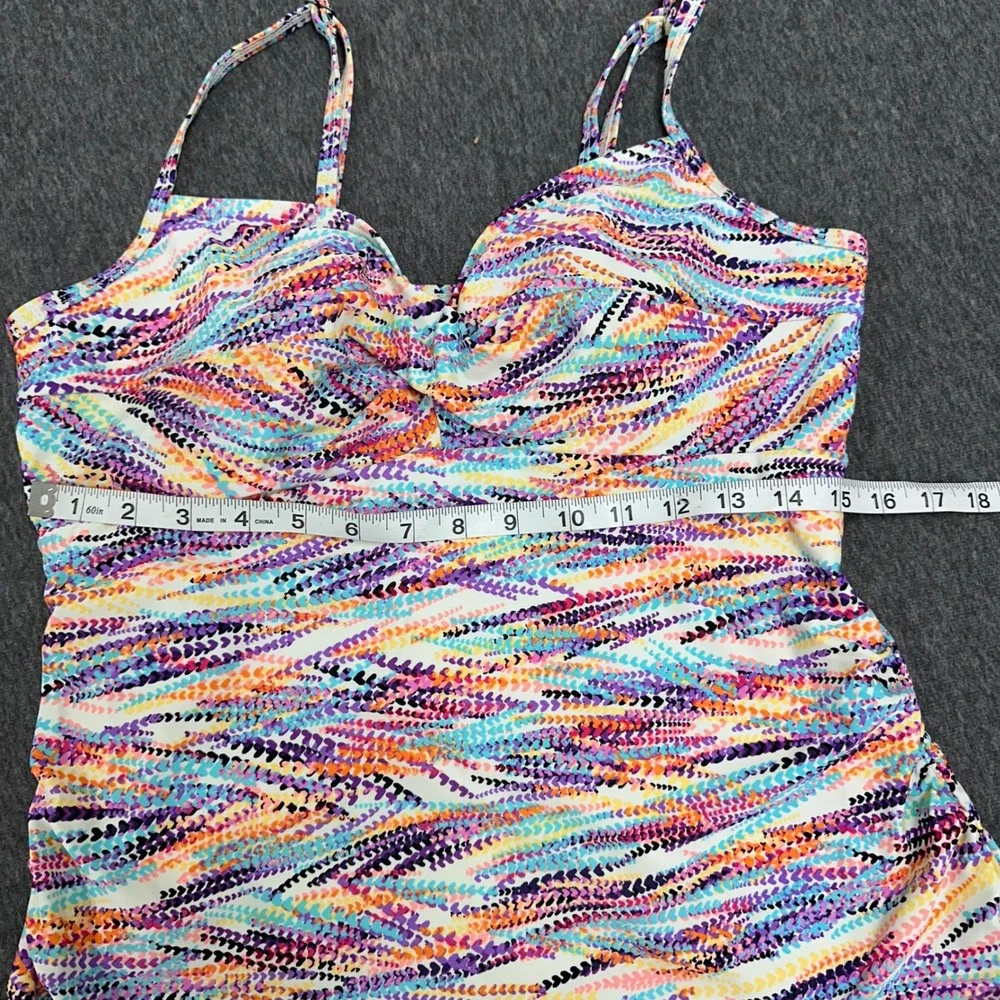 Croft & Barrow Tankini Swim Beach Top Vibrant Multicolor Twist Front Lined Sz 16